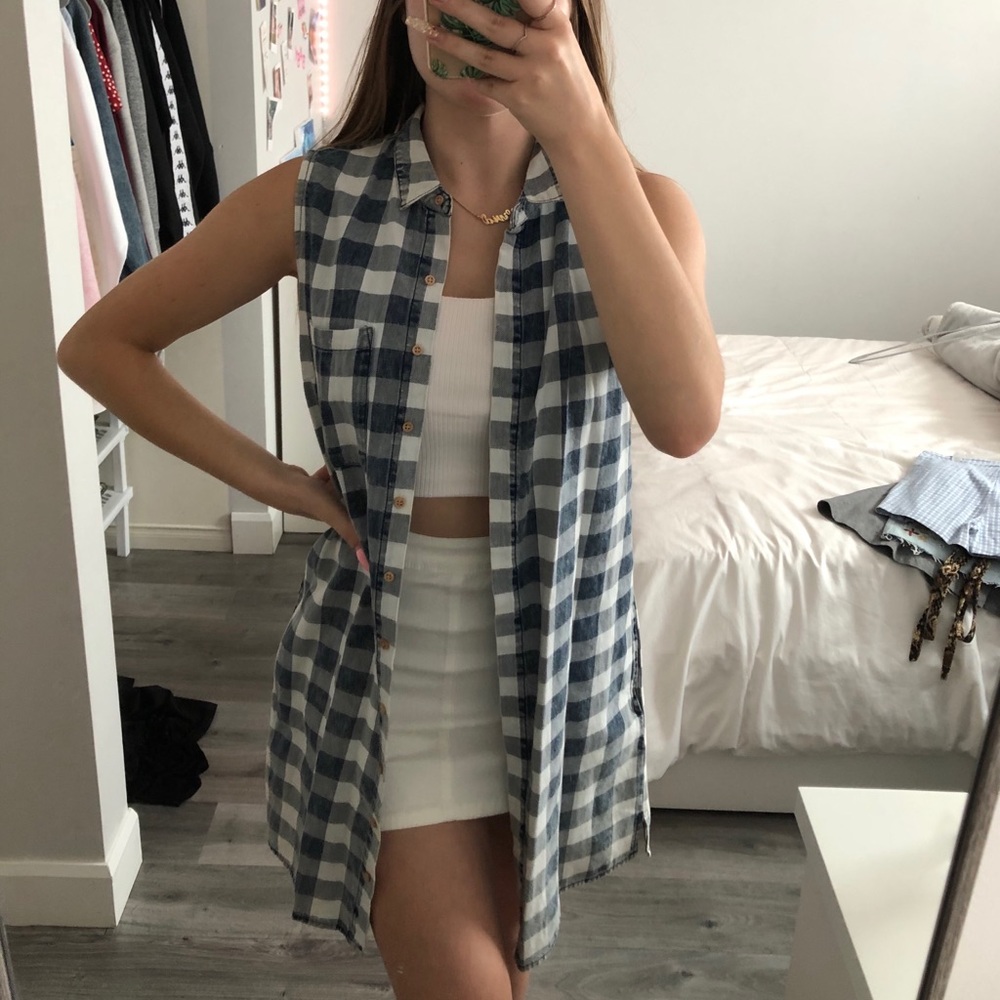 Long plaid cardigan